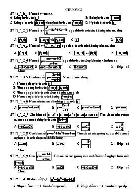 Câu hỏi trắc nghiệm Giải tích 12  - Chương 1